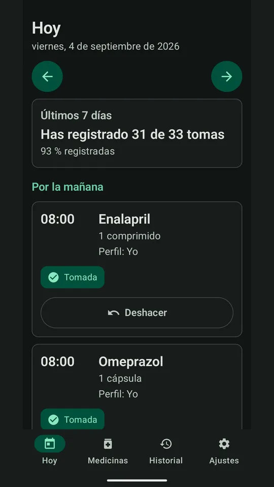 «Hoy»: la agenda del día y el seguimiento de los últimos 7 días.